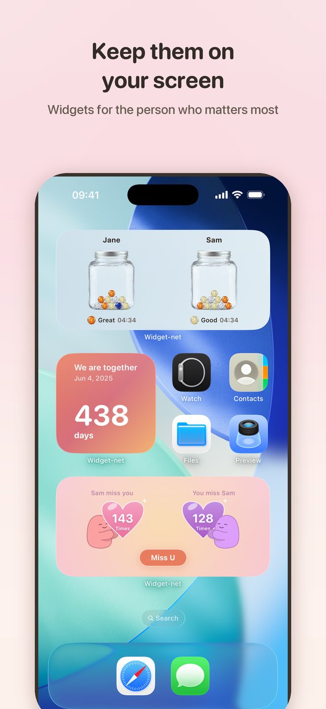 Widget-net widgets on an iPhone Home Screen